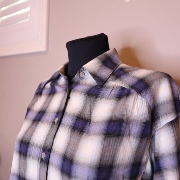 Vince Blue Plaid Button Down Tunic Shirt Sz XS - Picture 5 of 10